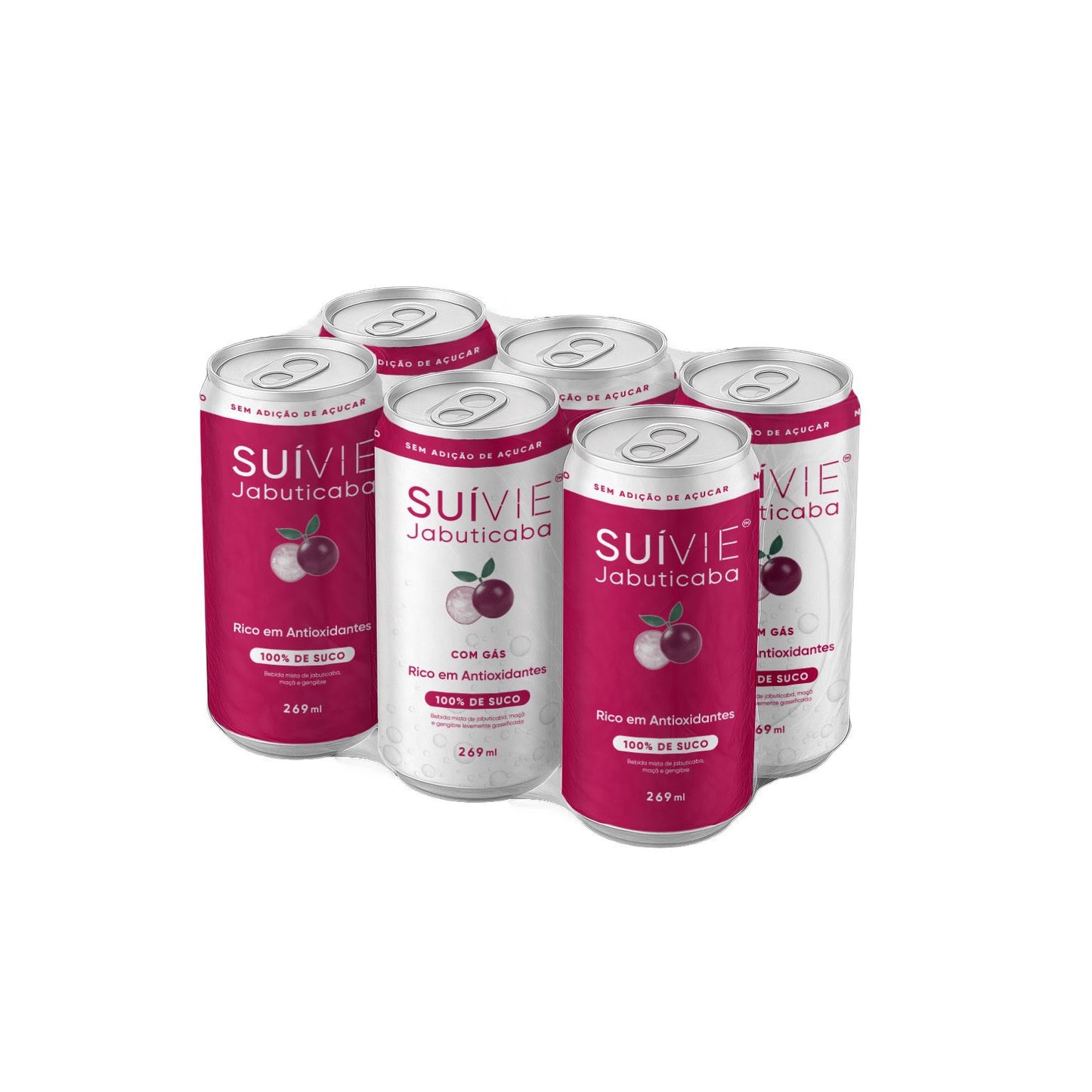 SUIVIE JABUTICABA - SUCO FUNCIONAL DE JABUTICABA 100% NATURAL PACK MISTO -COM E SEM GÁS - 269ML - Pack 06 unidades